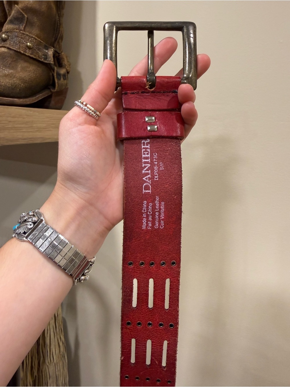 Red Studded Leather Belt - Picture 4 of 4